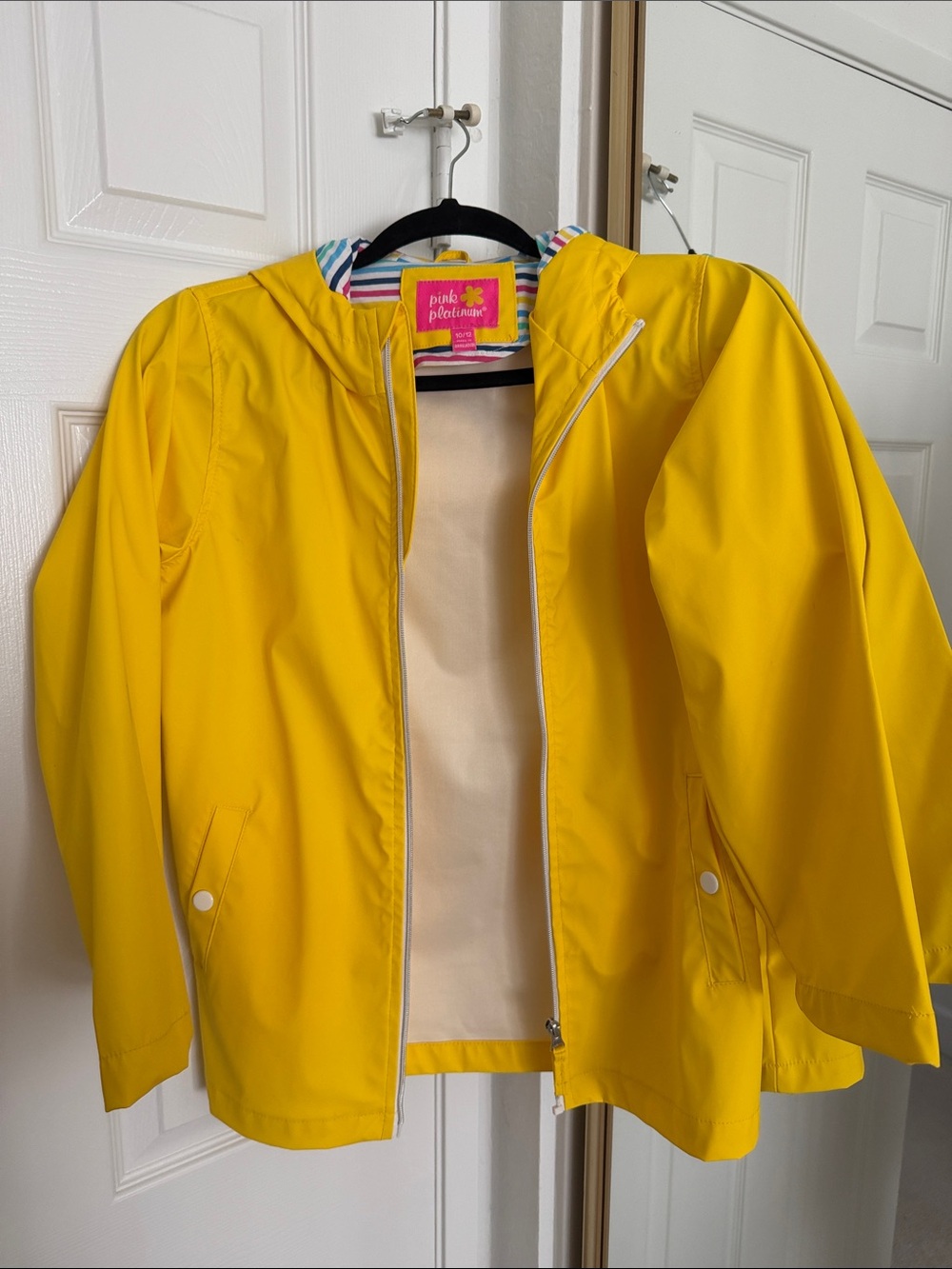 Pink Platinum Bright Yellow Hooded Kids Raincoat